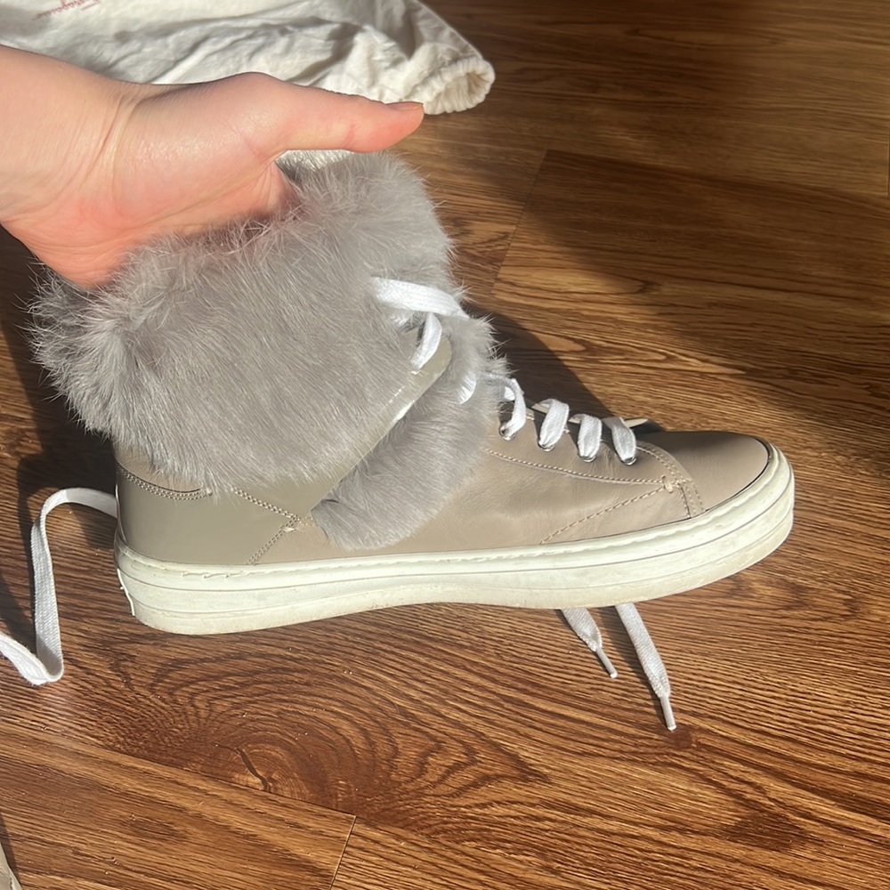 Salvatore Ferragamo Fur-Trimmed Leather Sneakers - Picture 8 of 13